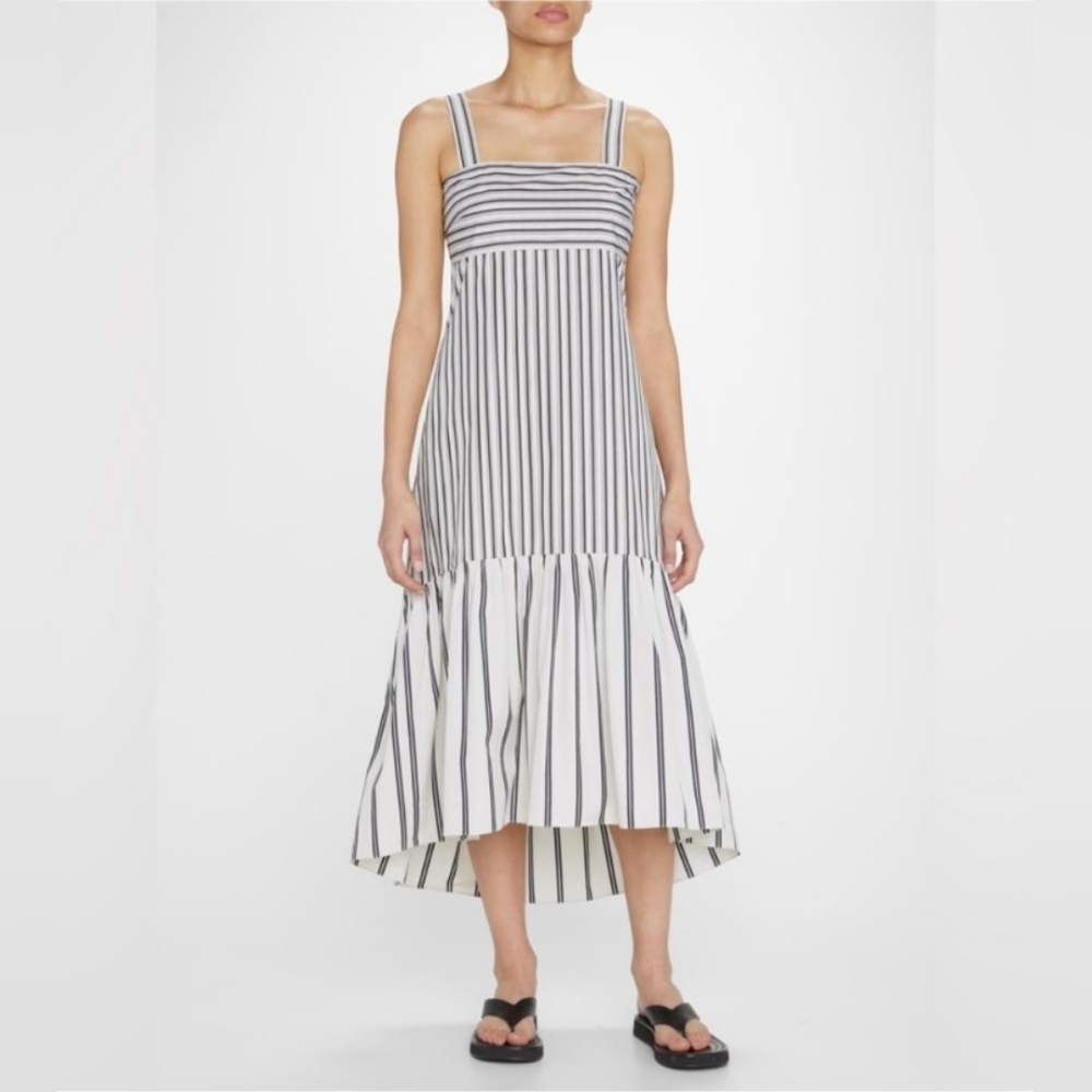 Striped Sleeveless Midi Dress in White and Black